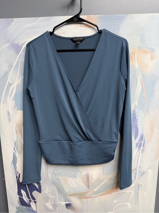 Banana Republic Tops - Banana Republic Blue Gray Wrap Top Small Long Sleeve V Neck Stretch Crepe